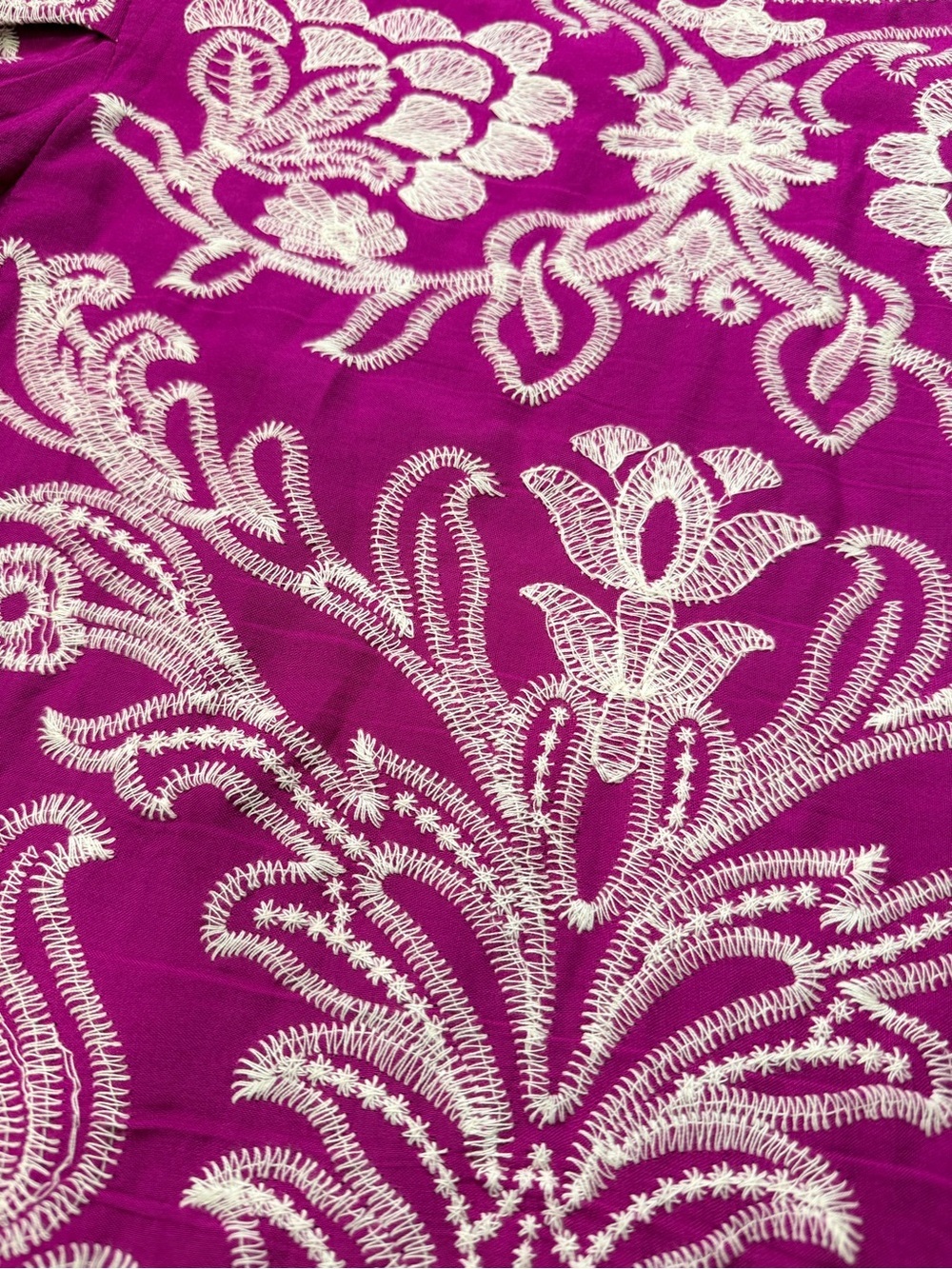 Solitaire Embroidered Magenta Puff Sleeve Boho Blouse Top Size L - Picture 6 of 13